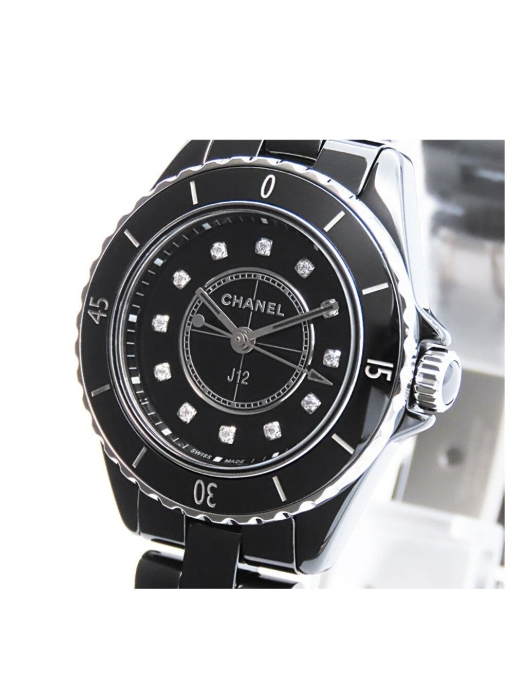 Chanel Black Ceramic SS Diamond 28 Watch Quartz
